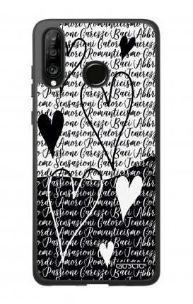 Cover Bicomponente Huawei P30Lite - Scritte e cuori bianco e nero