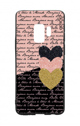 Cover Bicomponente Samsung S9 - Scritte e Cuori rosa nero