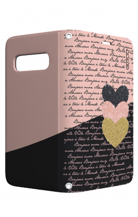 Cover STAND Samsung S10e - Scritte e Cuori rosa nero