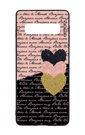 Cover Bicomponente Samsung S10 - Scritte e Cuori rosa nero