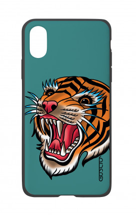 Apple iPh XS MAX WHT Two-Component Cover - Tiger Tattoo on teal