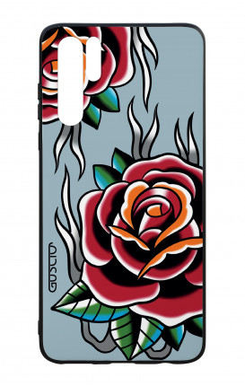 Huawei P30PRO WHT Two-Component Cover - Roses tattoo on light blue 