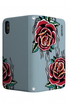 Case STAND Apple iphone X/XS - Roses tattoo on light blue 