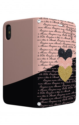 Cover STAND Apple iphone XS MAX - Scritte e Cuori rosa nero