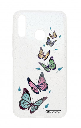 Cover Glitter Soft Huawei P20Lite  - Transparent Butterfly & Leaves