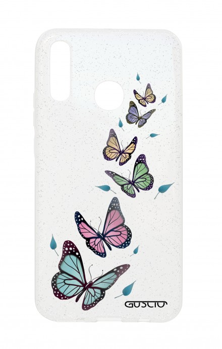 Cover Glitter Soft Huawei P20 Lite - Farfalle e foglie trasparente
