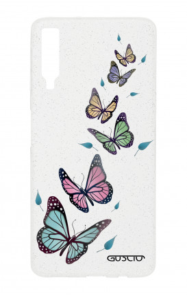 Cover Glitter Soft Samsung A7 2018 - Farfalle e foglie trasparente