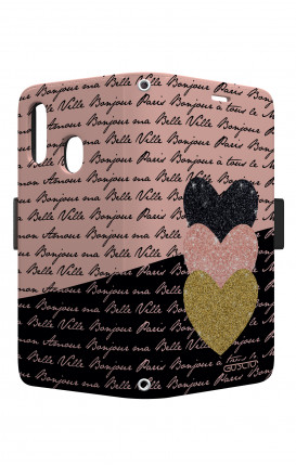 Cover STAND VStyle EARS Samsung A40 - Scritte e Cuori rosa nero