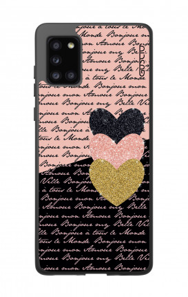 Cover Bicomponente Samsung A31s - Scritte e Cuori rosa nero