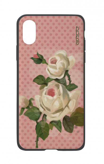 Apple iPhone X White Two-Component Cover - Polka Dot and roses