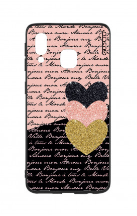 Cover Bicomponente Samsung A40 - Scritte e Cuori rosa nero