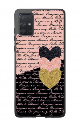 Cover Bicomponente Samsung A71 - Scritte e Cuori rosa nero