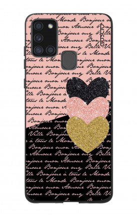 Case Bicomponente Samsung A21s - Scritte e Cuori rosa nero