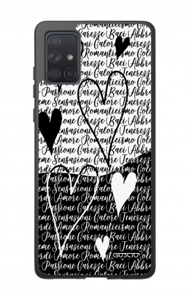 Cover Bicomponente Samsung A71 - Scritte e cuori bianco e nero