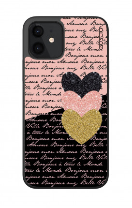 Cover Bicomponente Apple iPhone 12 MINI - Scritte e Cuori rosa nero