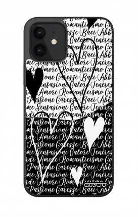 Cover Bicomponente Apple iPhone 12 MINI - Scritte e cuori bianco e nero