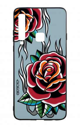 Samsung A9 2018 WHT Two-Component Cover - Roses tattoo on light blue 