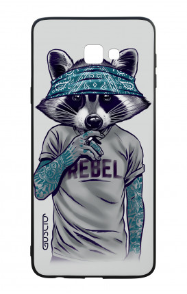 Samsung J4 Plus WHT Two-Component Cover - Raccoon with bandana