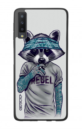 Samsung A7 2018 WHT Two-Component Cover - Raccoon with bandana