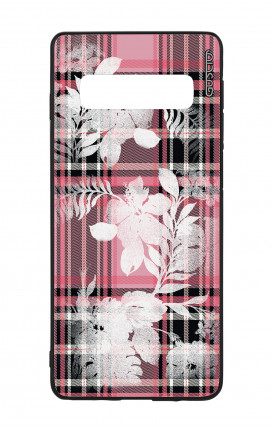 Samsung S10 WHT Two-Component Cover - Flowers on pink tartan