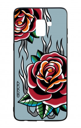 Cover Bicomponente Samsung J6  Plus 2018 - Rose Tattoo su azzurro