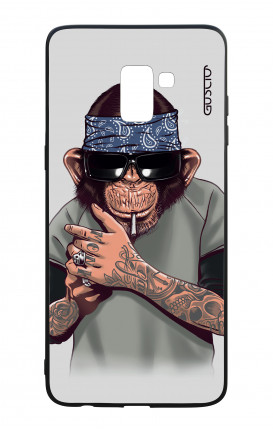 Samsung A8 2018 WHT Two-Component Cover - Chimp with bandana