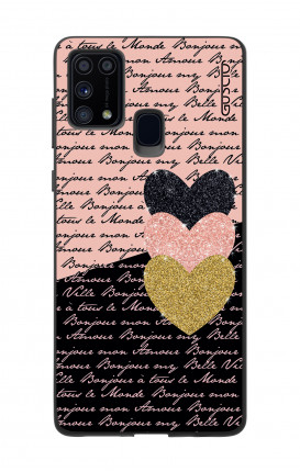 Cover Bicomponente Samsung M31 - Scritte e Cuori rosa nero