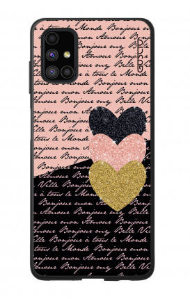 Cover Bicomponente Samsung M51 - Scritte e Cuori rosa nero