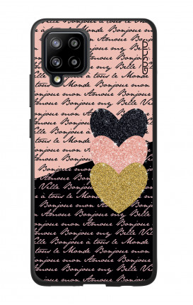Cover Bicomponente Samsung A42 - Scritte e Cuori rosa nero