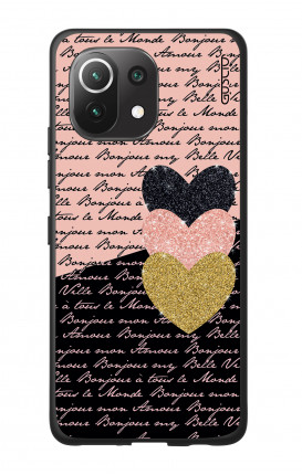 Cover Bicomponente Xiaomi MI 11 - Scritte e Cuori rosa nero