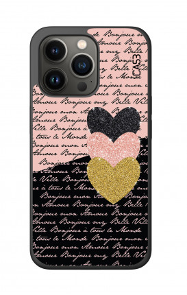 Cover Bicomponente Apple iPh13 PRO - Scritte e Cuori rosa nero