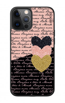 Cover Bicomponente Apple iPhone 12 PRO MAX - Scritte e Cuori rosa nero