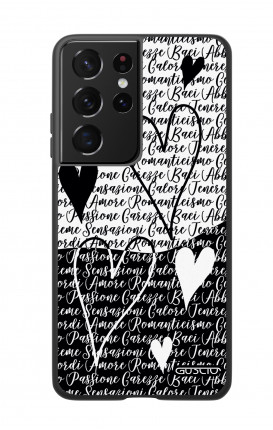 Cover Bicomponente Samsung S21 Ultra - Scritte e cuori bianco e nero