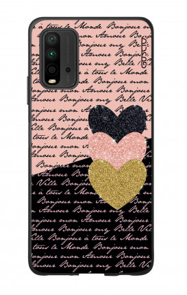 Cover Bicomponente Xiaomi Redmi 9T  - Scritte e Cuori rosa nero