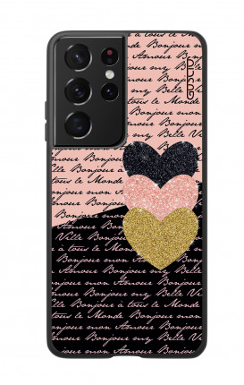 Cover Bicomponente Samsung S21 Ultra - Scritte e Cuori rosa nero